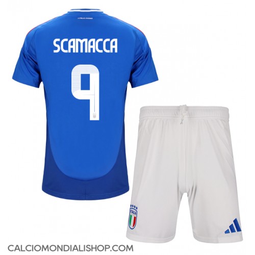 Maglie da calcio Italia Gianluca Scamacca #9 Prima Maglia Bambino Europei 2024 Manica Corta (+ Pantaloni corti)